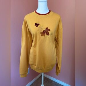 Vintage 90’s Grannycore Fall autumn crewneck sweatshirt embroidered leaves SZ L